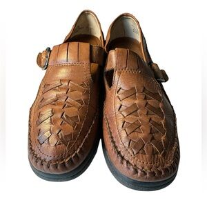 Brown Leather Woven Slip On LS Studio Life Stride Retro Women’s 7M Shoes NICE